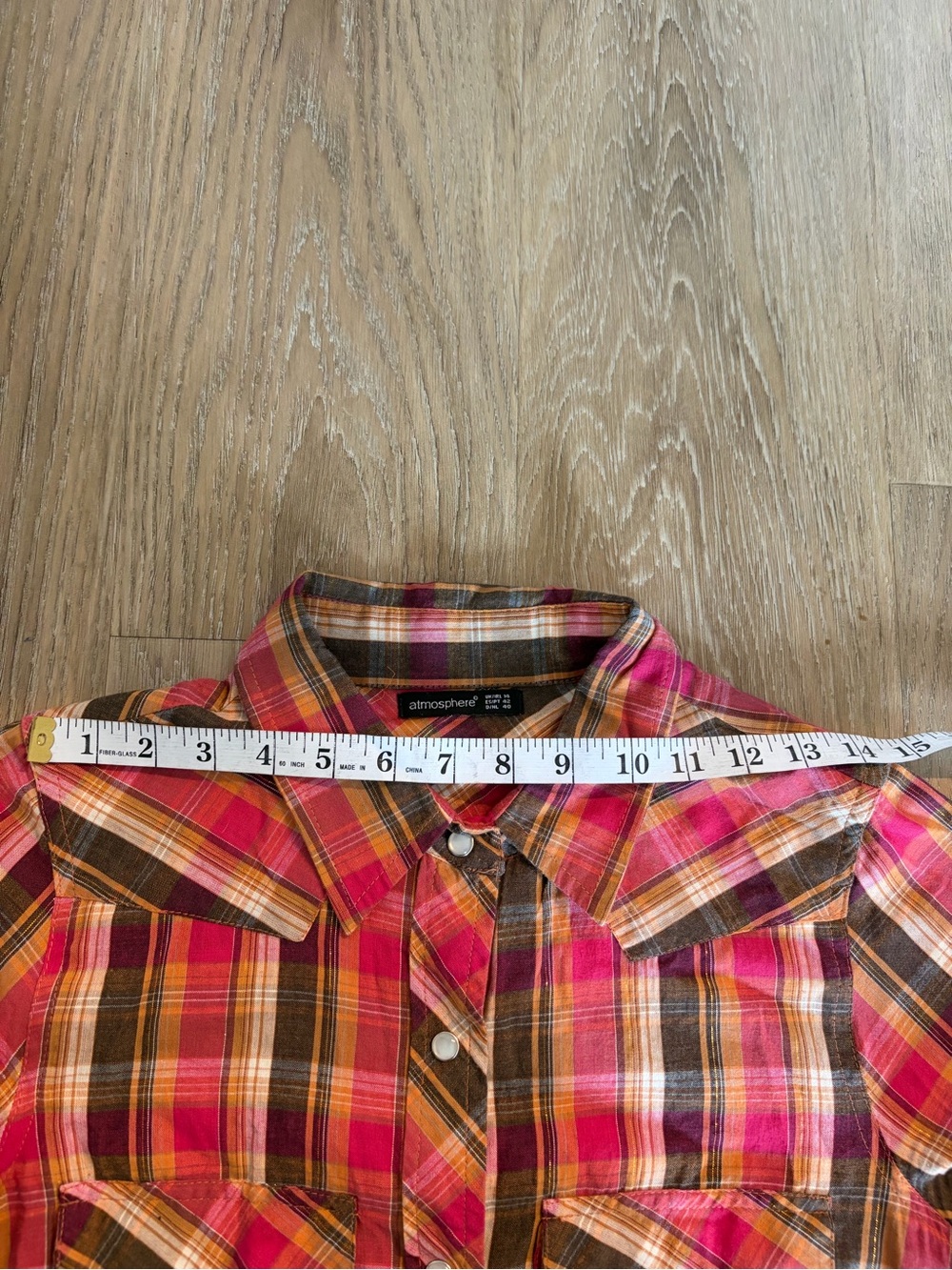 Atmosphere Pink Plaid Button-Down Shirt size small cotton - Picture 3 of 14